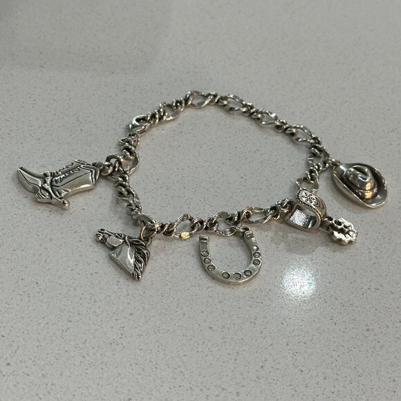 Silver Tone Charm Bracelet Western Theme Charms - Picture 1 of 7